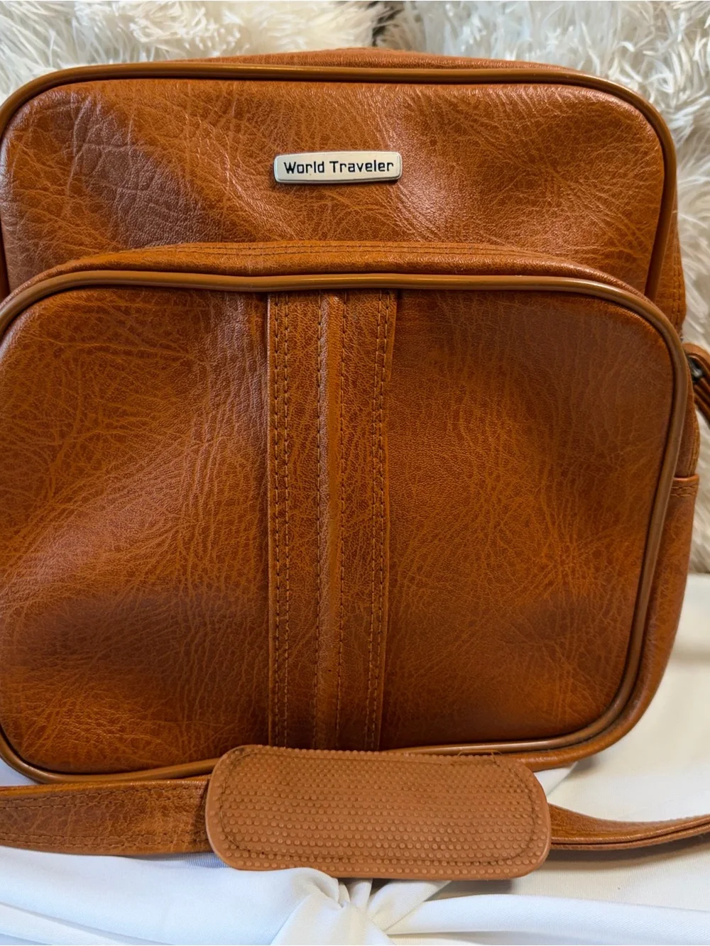 Tan Messenger Bag with Front Zip Pocket